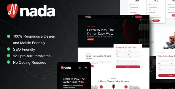 Nada β Guitar Lessons & Courses Elementor Template Kit